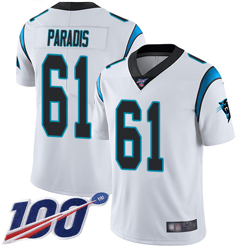 Carolina Panthers Limited White Men Matt Paradis Road Jersey NFL Football #61 100th Season Vapor Untouchable